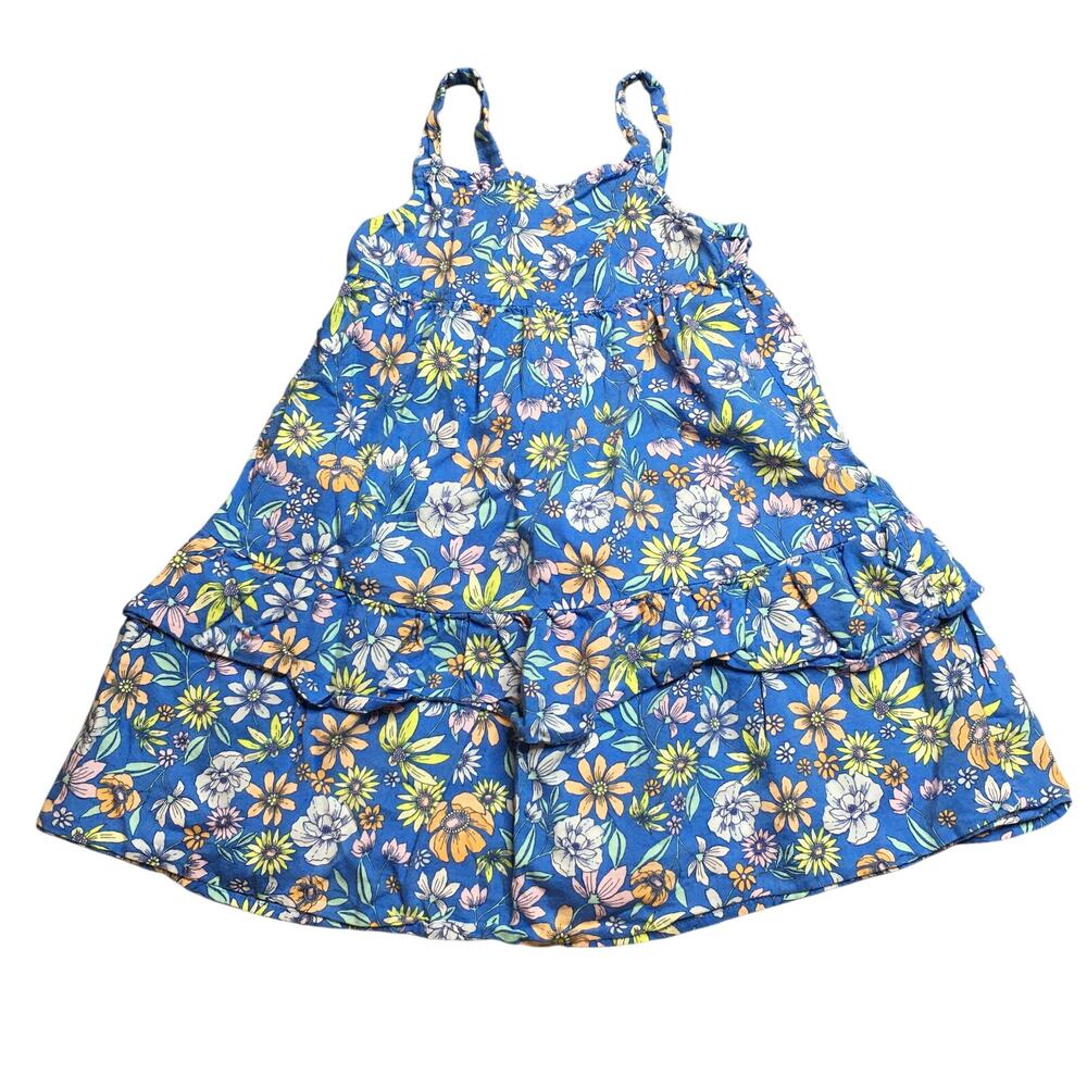Old Navy Girls Floral Tiered Swing Summer Dress Blue Cotton Rayon XS 5T